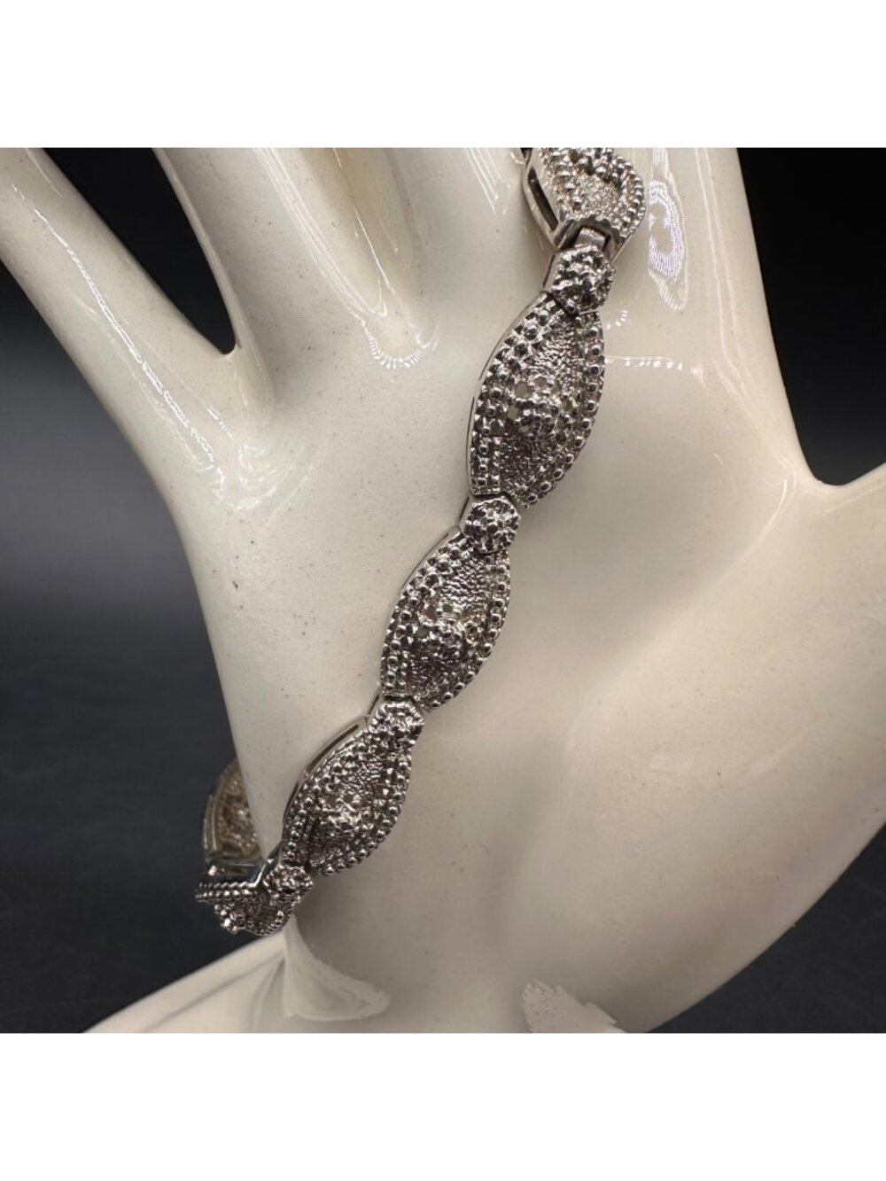 Ross Simons Sterling Silver Diamond Marquise Link Bracelet Elegant Jewelry